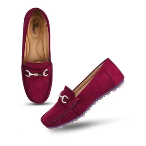 Dollphin Women Pull On Loafer | Suede Upper with Comfortable TPR Sole Shoes for Women Cherry