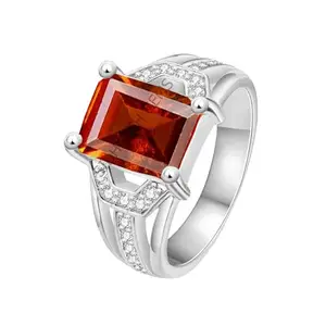 AKSHITA GEMS 9.00 Carat Certified AA++ Natural Gemstone Gomed Hessonite Stone Panchdhaatu Adjustable Ring Silver Plated Ring for Man and Women