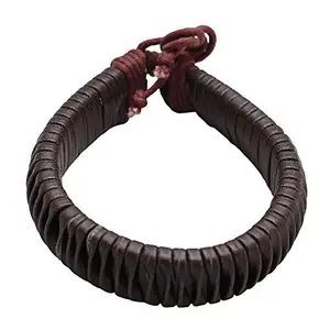 Memoir Cuban Faux leather, expandable adjustable free size, Brown (Dark Tan) colour macho funky rockstar bracelet for Men and Women