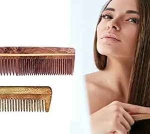 Boxo 2 Pcs Neem Wood Comb for Control Hair Fall Regrowth Hair Comb Anti Dandruff Wooden Comb for Men and Women