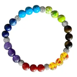 AAMRAPALI SILVER GEMS AAMRAPALI Real Chakra Bracelet | Stone Beads Bracelet | Focus on Heart Chakra | Stunning Gem Patterns Tones | Wear Chakra Healing Bracelet on your left wrist to deal with your internal self. This bra