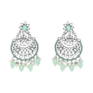 I Jewels Silver Plated Traditional Handcrafted Pearl Kundan Beaded Chandbali Earrings for Women/Girls (E3028ZMin)