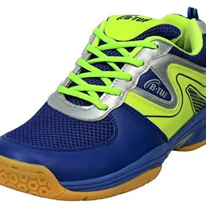 B-TUF Passion Badminton Court Shoes Non-Marking Shoes Ideal for Squash Table Tennis Sports Boys Girls Kids (Blue/Green) Size UK 3