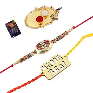 Exclusive Bhaiya Rakhi " CHOTA BHAI" Designer Pendent With Designer Look Rakhi Combo For Bhaiya With Roli Chawal And Greeting Card 1 Kankawati Pooja Thali -114