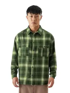 The Souled Store Plaid: Deep Forest Men and Boys Long Sleeve Button Front Regular Fit Utility Shirts Green Men's Checked Shirts for Plaid Checkered Casual Formal Men Classic Check Shirt for Men