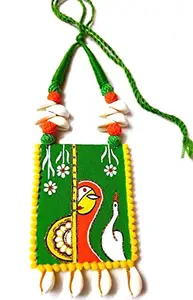 Handicraft Jewelry Fabric Madhubani Art Multicolor Saraswati Necklace Jewellery for Women and Girls/Fully Handmade Necklace Size : Free (Green)