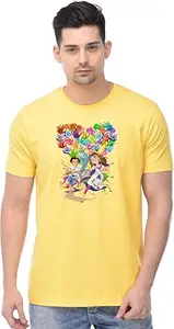BZ-GIFZY Graphic Print Men Round Neck Yellow T-Shirt () GF-512_Love_Holi_YE_XL