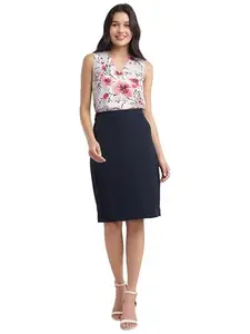 FableStreet Women's Stretchable A-line Skirt - Navy