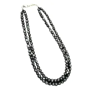 MANBHAR GEMS - Crystal Glass Beads Necklace For Girl and Women Double Strand Crystal Necklaces for Women, 8MM Beaded Necklace 2 Layer Beaded Mala Fashion Jewellery (Black)