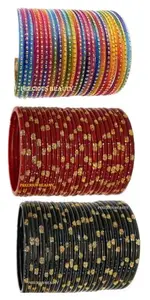 Precious Beauty Jewellery for Women Glass Bangles Set for Women and Girls (MULTI HRED BLACK, 2.2 INCHES)