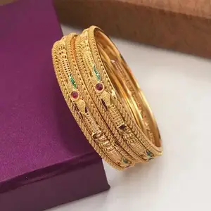 Gold Brass Allure Fusion Bracelet/Bangles for Women | Non-Adjustable | Artificial Stones | Size 2.5 | 2 Pcs | B&B_2.5_ddjew