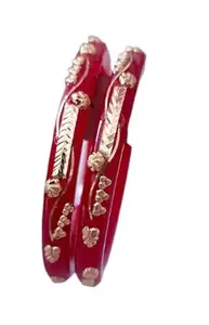 2/4 size Plastic Gold Plated Red Coloured Pola Bangle Set for women pack of 2 pieces
