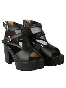 Shoetopia Women's Block Heel Sandal/Black /EU41 / UK8