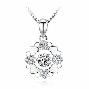 Bling Queen Women's Silver Clavicle Princess Style Floral Heart Pendant Chain, Flower Zirconia Necklace, Women Necklace, Silver Chain For Women, Flower Necklaces For Women Trendy, Flower Pendant Necklace(Silver)