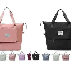 Foldable Hand Bag Travel Duffel Bag for Yoga, Women, Girls Small Travel Bag Combo with (Pink&Black)