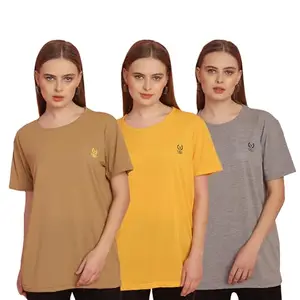 Mack JONNEY Solid Multicolor Round Neck Cotton Half Sleeves Tshirt for Women(Pack of 3)-MACK630976