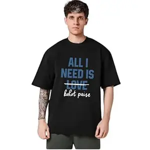 Drap & Down Men's Cotton Graphic Print T-Shirt | Half Sleeve Round Neck Oversized T-Shirt for Man | Casual Loose Fit Printed Tshirt