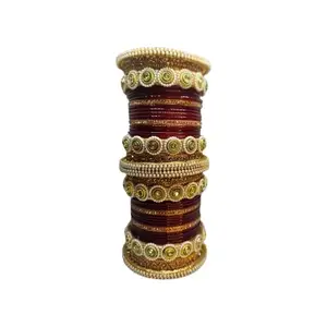 NY LIFESTYLES Bridal Punjabi Chuda Bangle Set for Women and Girls | Traditional Bridal Chura Bangles Set (Maroon, 2.8)