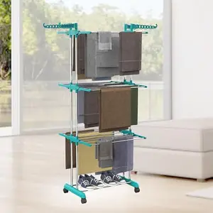 LOOT-LEY Multi Heavy- Base Magic Stainless Steel Foldable Cloth Dryer Stand Double Rack Cloth Stands for Drying Clothes Steel (Green)