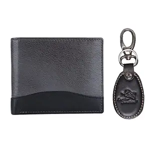 Leather Junction 2 in 1 Leather Grey Wallet & Keyring Combo Set for Men (1141KH0012)