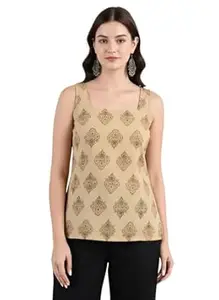 Pinkmint Kurti for Women Printed Sleeveless Women's Kurti Top with Back Tie-Up | Cotton Blend Ethnic Fusion Women Top for Office Wear, Casual Wear, Beach College, Festive & Party Look