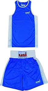 USI UNIVERSAL THE UNBEATABLE USI Boxing Dress for Men Sleeveless Vest & Shorts Uniform Blue - Red (Red, 44)