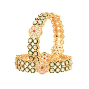 Amazon Brand - Anarva Kundan Multicolor Crystal Bangles Set For Women (2 Pcs), Size-2.6