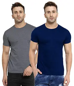 Scott International Men's Basic Cotton Round Neck Regular Fit Half Sleeve Solid T-Shirt (Navy/Charcoal, 3XL)