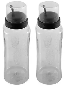 Kuber Industries 600 ML Transparent Olive Oil Dispenser, Oil Container With Stainless Steel Spout- Pack of 2 (Grey)