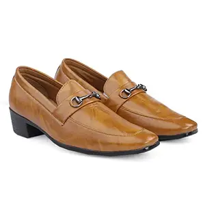 Baxxico Men's Elevator Height Increasing Tan Formal Buckle Slip-on Moccasin Shoes-10UK