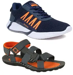 Liboni Men's Blue Running Shoes & Orange Stylish Sandals Combo Pack of -2 (9)