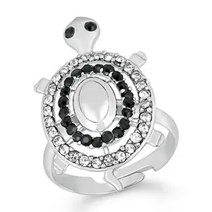 Mahi Rhodium Plated Tortoise Love Designer Unisex Finger Ring with crystal stones (FR1103066RC)
