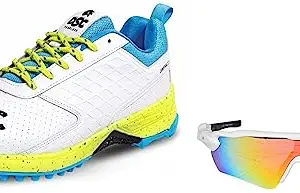 DSC Jaffa 22 Cricket Shoes for Men and Boys UK-10 White/Lime-Yellow & DSC Glider Polarized Unisex-Adult Cricket Sunglasses (Multicolour)
