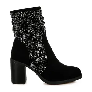 London Rag Rhinestone Studded Slouchy Ankle Boots