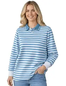 Mack Jonney Women’s Striped Polo T-Shirt | Full Sleeves | Collared Casual Cotton Tee | Regular Fit Top-M7341