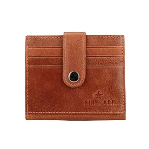 FINELAER Men Leather Bifold Button Slim RFID Wallet with14 Card Slot 1 Cash Slot (Brown stag)