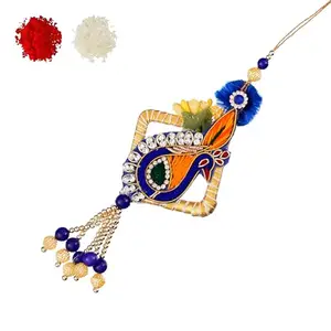 Handicraft Bazarr Lumba Designer Rakhis With Roli Chawal Multicolor Thread Floral Rakhi Lumba Rakhi For Bhabhi Sister (Design-1)