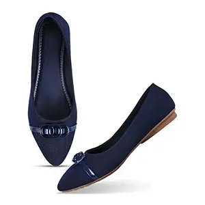 FROH FEET Soft Stylish Casual Comfortable Navy Blue Flat Bellies Shoes for Women Ladies Ballerinas