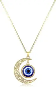 Elegant Evil Eye Necklace with Crescent Moon | Stainless Steel | Gold & Silver | Unisex Fashion Jewelry