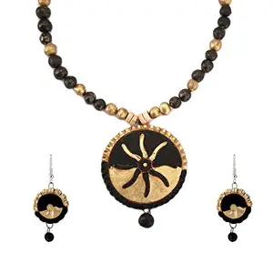 Adone Multicoloured Indian Traditional Terracotta Necklace and Earring Jewellery Set for Women