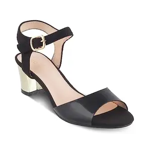 tresmode Vien Black Women's Dress Block Heel Sandals - Embrace Glamour and Elegance! || Size (EU-39/UK-6/US-8)