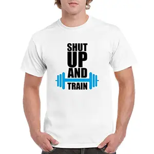 FUNKY STORE Shut Up and Train Fitness Gym Dri-Fit Half Sleeve White T-Shirt Size L (FS124L) White