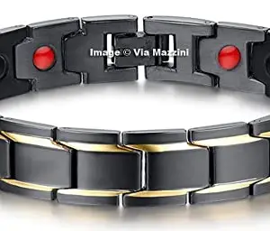 Via Mazzini Stainless Steel Black Strand Bracelet For Men (Bracelet0158)