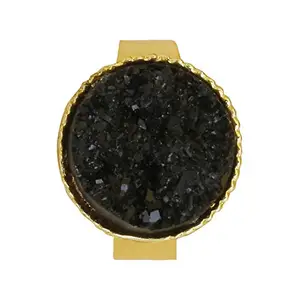 ACCESSHER Traditional Gold Plated Black Druzy Stone Freesize Finger Ring For Women and girls Pack of 1