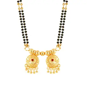 MEENAZ 2 Vati Wati Mangalsutra For Women Girls Ladies Temple South Indian Traditional 1 Gram Gold Stylish Maharashtrian Long Chain Double Mangal sutra Pendant Tanmaniya Black golden Nallapusalu Chains