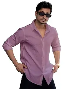 WIZOON Shirt for Men | Men’s Black Textured | Regular Fit | Textured Cotton Blend Casual | Full Sleeves | Spread Collar | Western Stylish