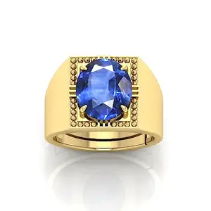 RRVGEM Natural 14.25 Ratti 13.00 Carat Blue Sapphire panchdhatu ring gold Plated Ring Astrological Adjustable Ring Size 16-22 for Men and Women