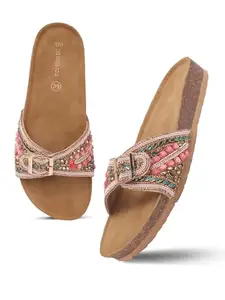 The White Pole Ethnic Wear Trendy Embroidered Flat Sandals For Womens And Girls