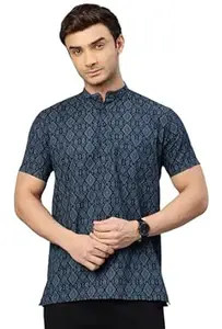 Majestic Man Men Slim Fit Ethnic Motifs Cotton Printed Half Sleeve Short Kurta