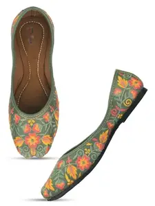 DESI COLOUR Flat Footwear/Mojari/Punjabi Jutti/Bellies for Women NF-Green (Numeric_6)